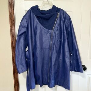 IMAN Genuine Leather/Knit belted Moto Jacket